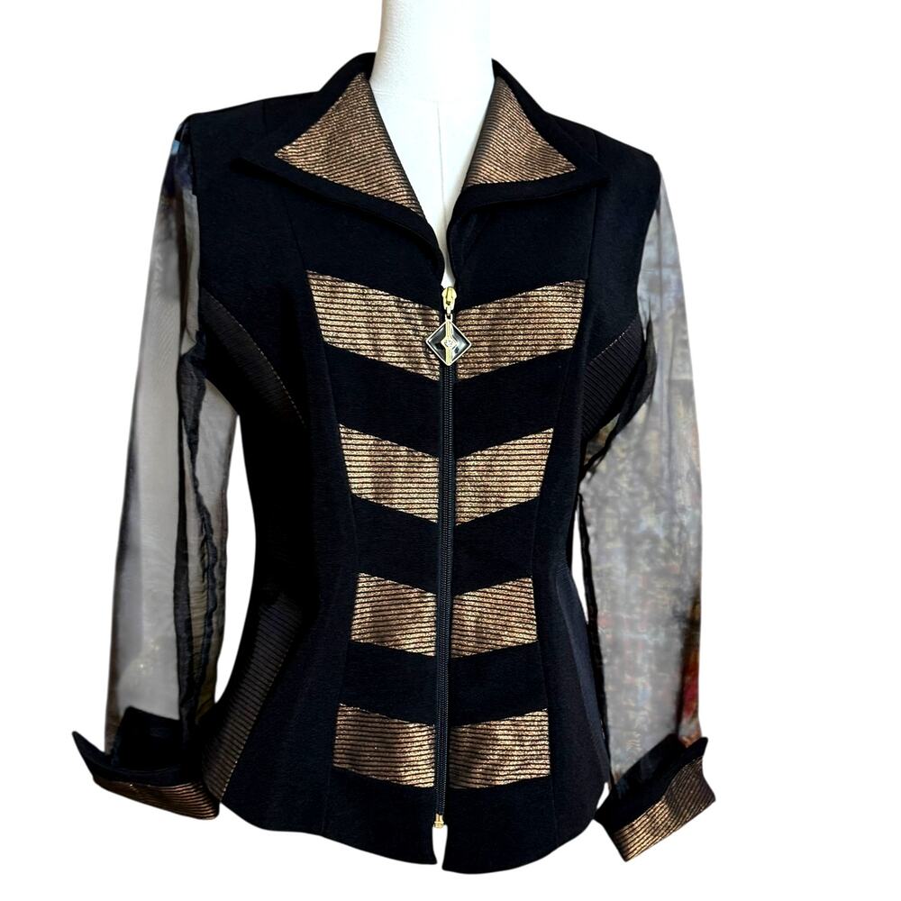 LORI WEIDNER Vintage 80s Jacket Size Fit S/M Zip front Closure Sheer Sleeves